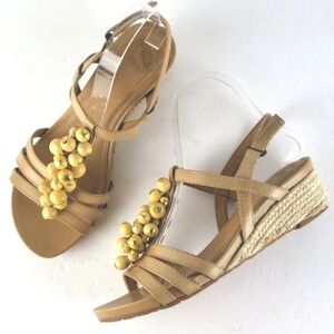Nurture by Lamaze Tan Leather Wooden Beaded Strappy Espadrille Wedge Sandal